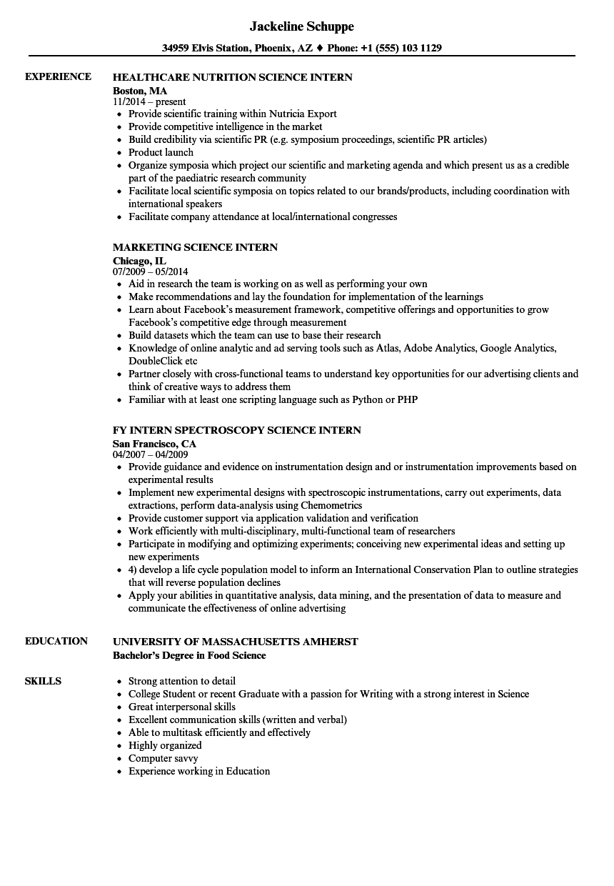 Completing the education with a good academic record is helpful for the students but building a great. Internship Cv Template - Science Intern Resume Samples Velvet Jobs