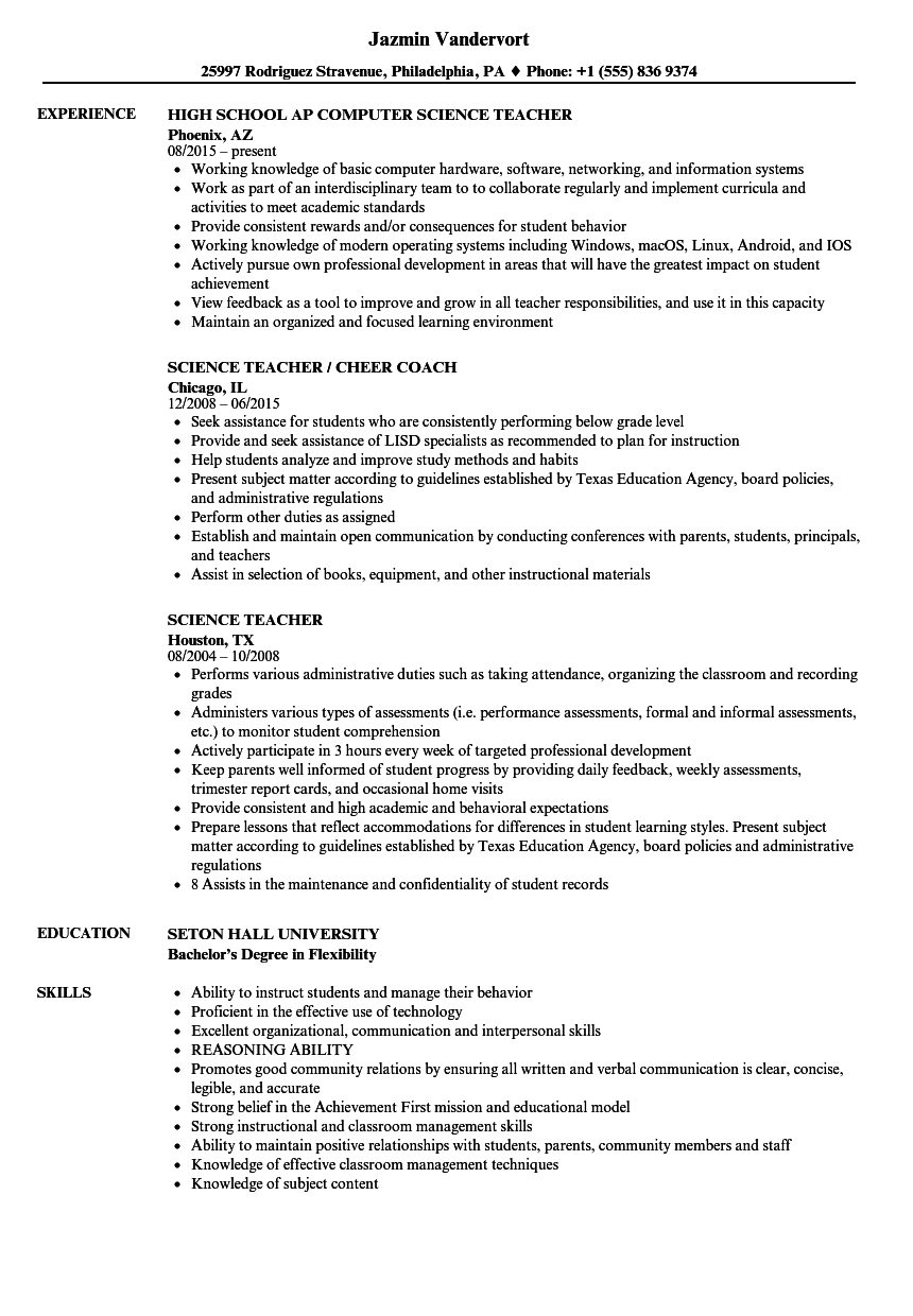Science Teacher Job Description