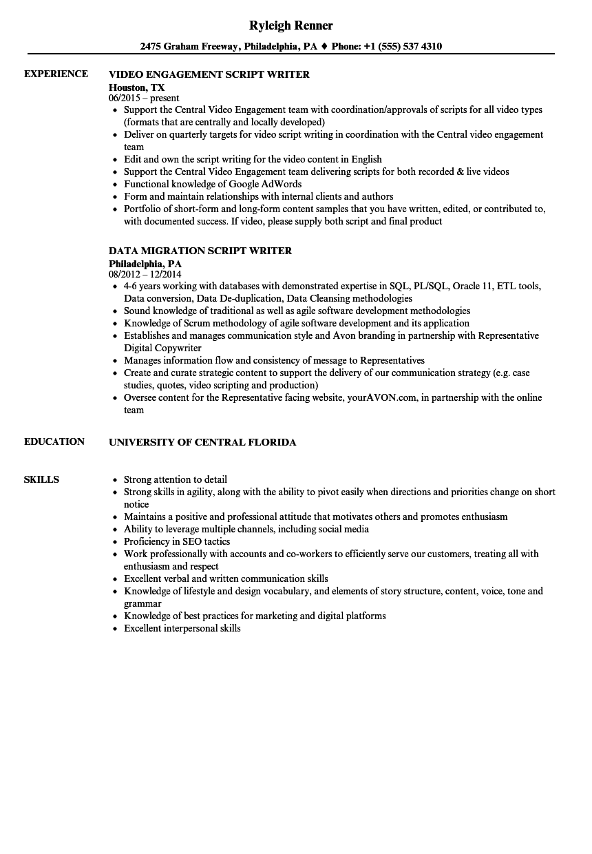 Script Writer Resume Samples Velvet Jobs