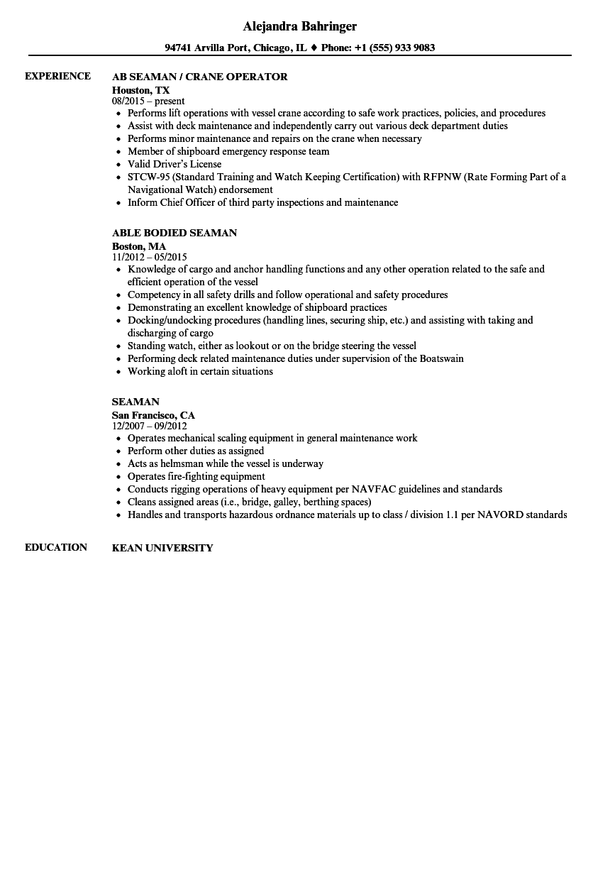 resume sample seaman