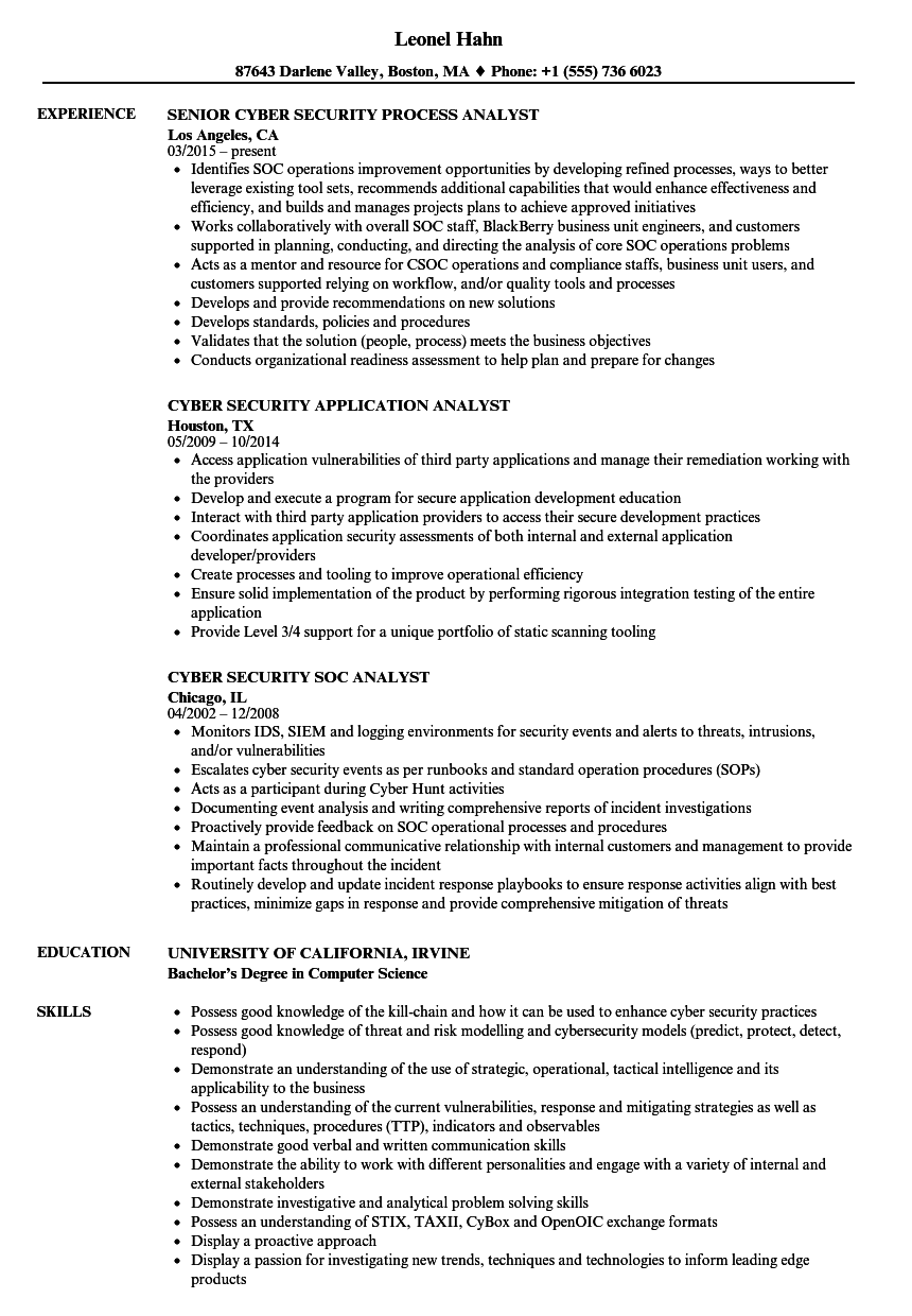 security cyber analyst resume samples