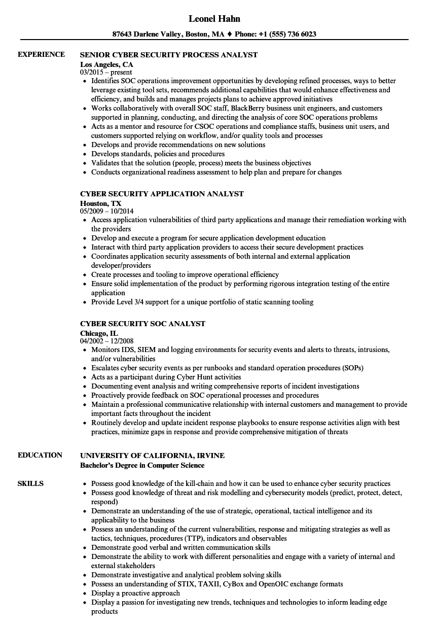 Soc Analyst Resume Example Nathan