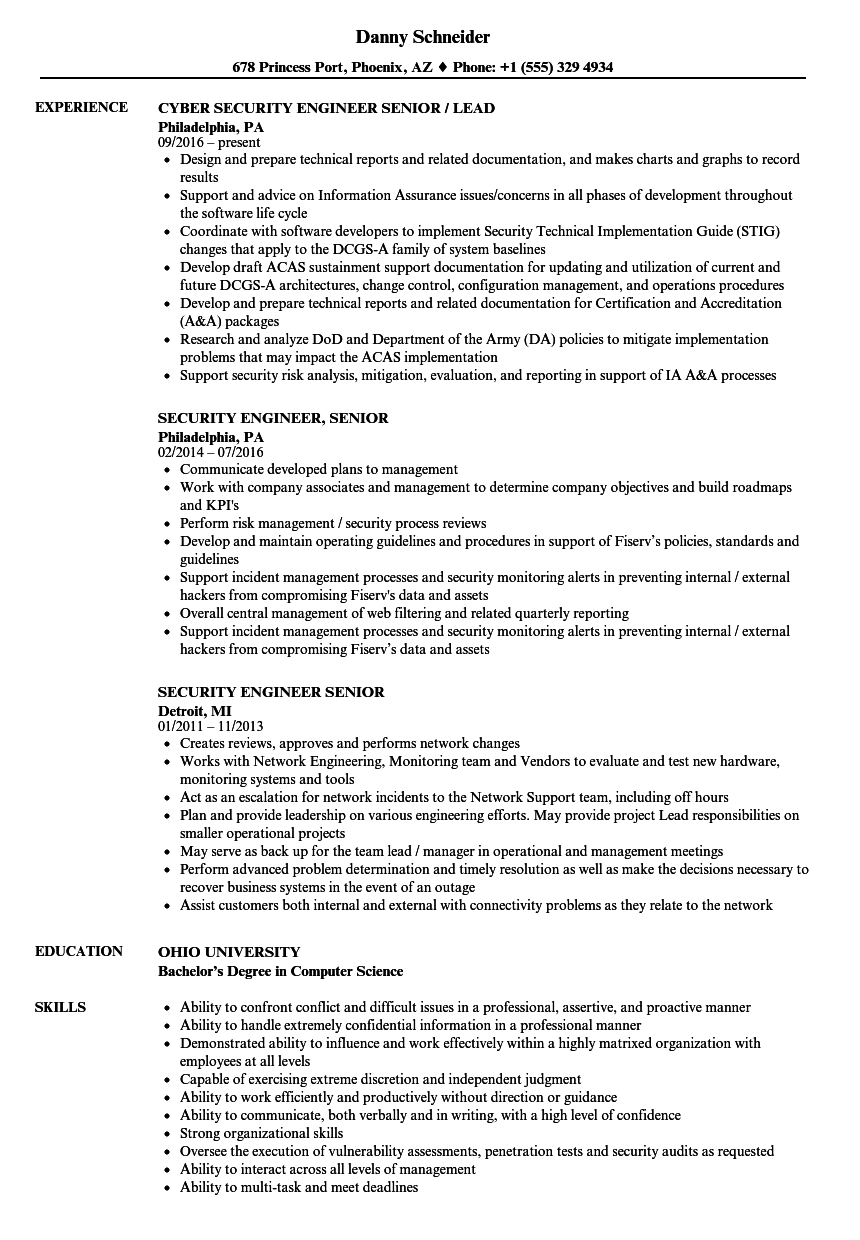 Security Engineer Senior Resume Samples Velvet Jobs