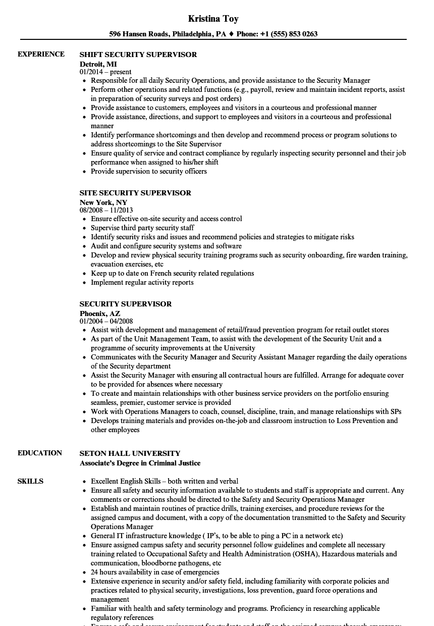 Security Supervisor Resume Thai02u