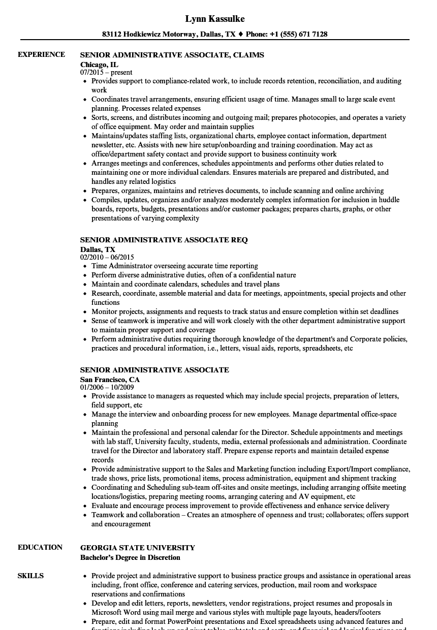 Senior Administrative Associate Resume Samples  Velvet Jobs