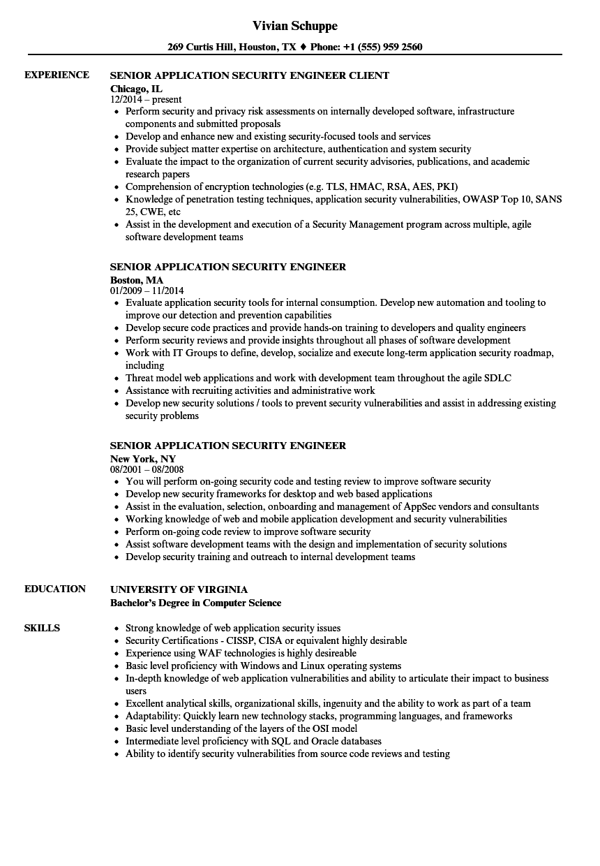 Senior Application Security Engineer Resume Samples Velvet Jobs