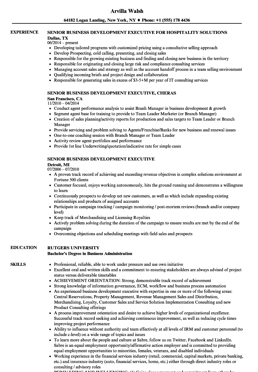 Senior Business Development Executive Resume Samples ...