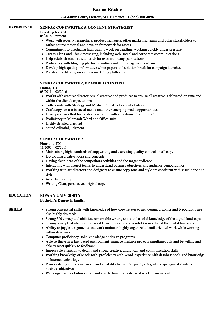 health or pharmaceutical copywriters resume