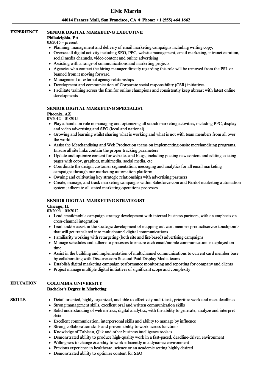 Digital marketing marketing resume examples 2020