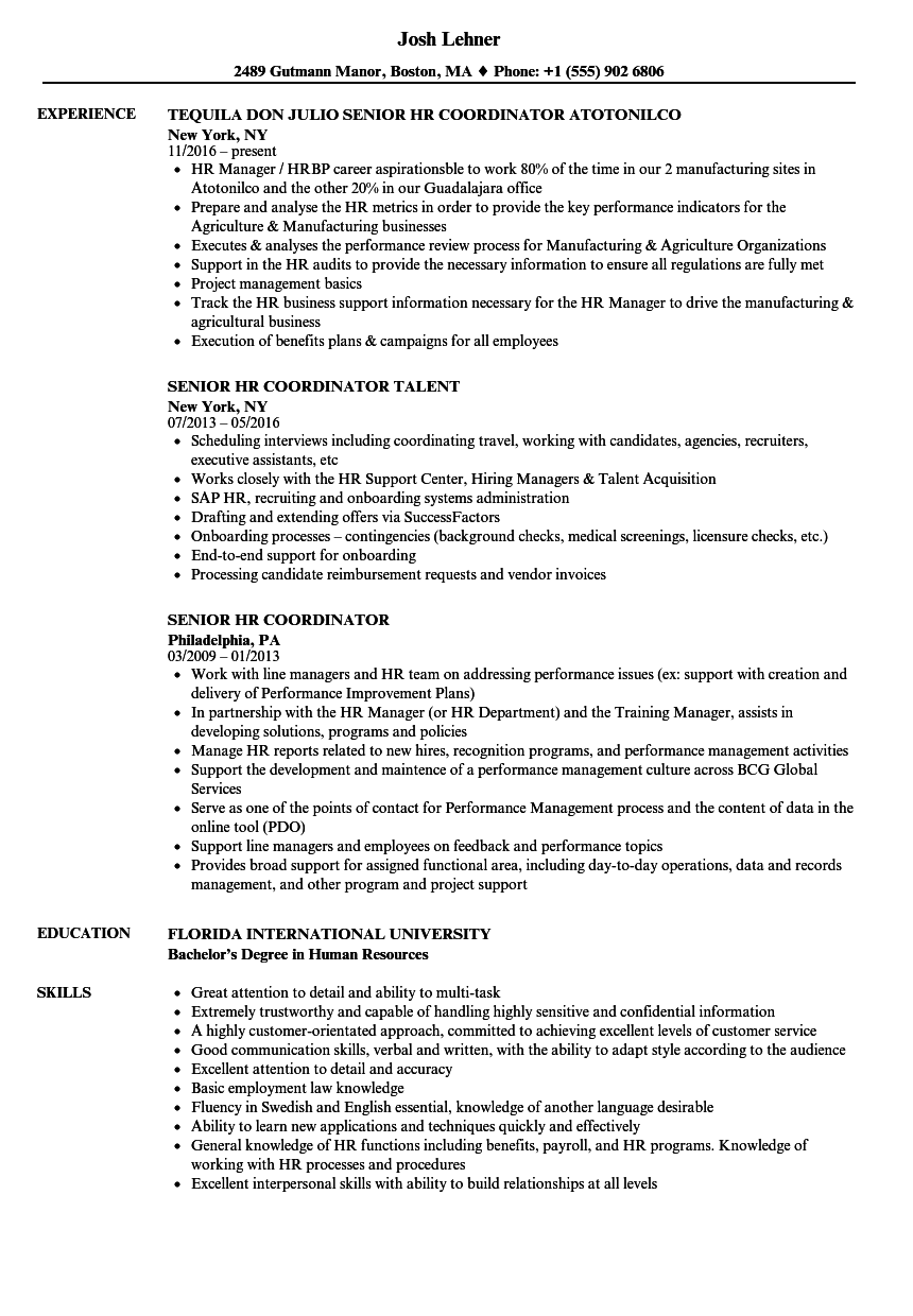 hr coordinator job resume