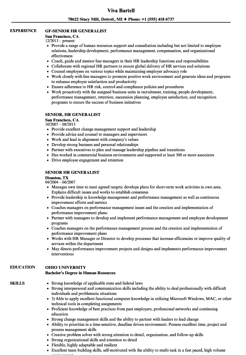 Senior HR Generalist Resume Samples QwikResume 51 OFF