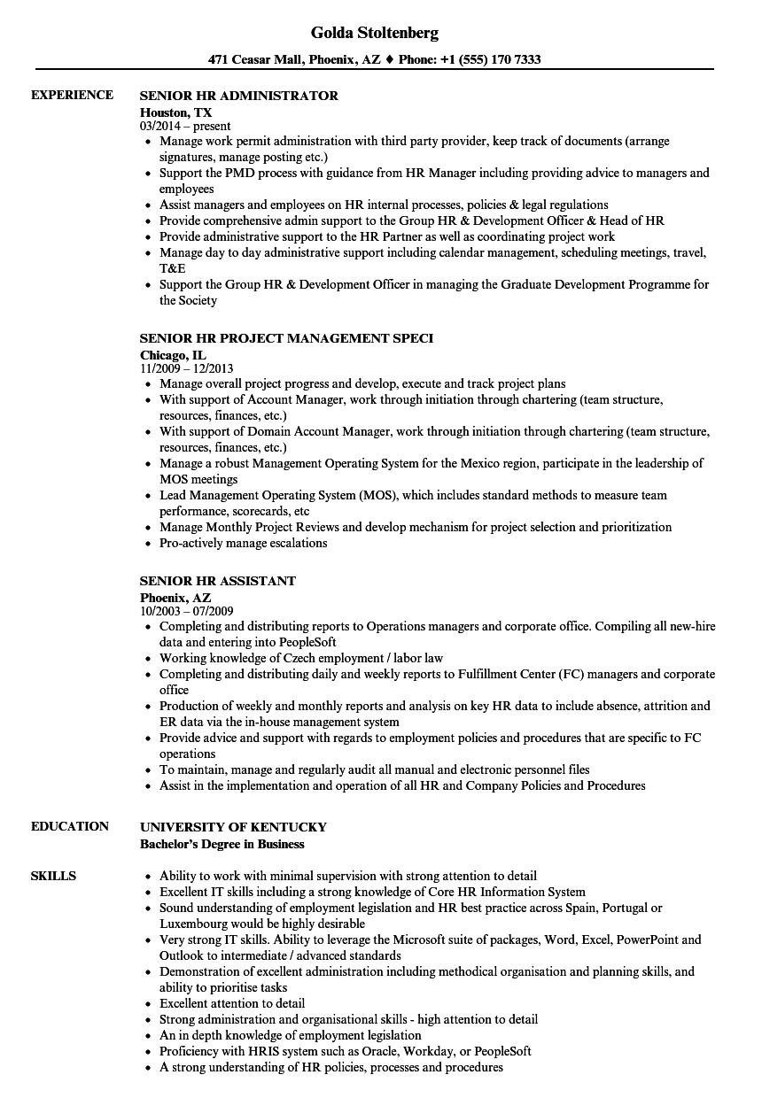 Senior Hr Manager Resume Sample