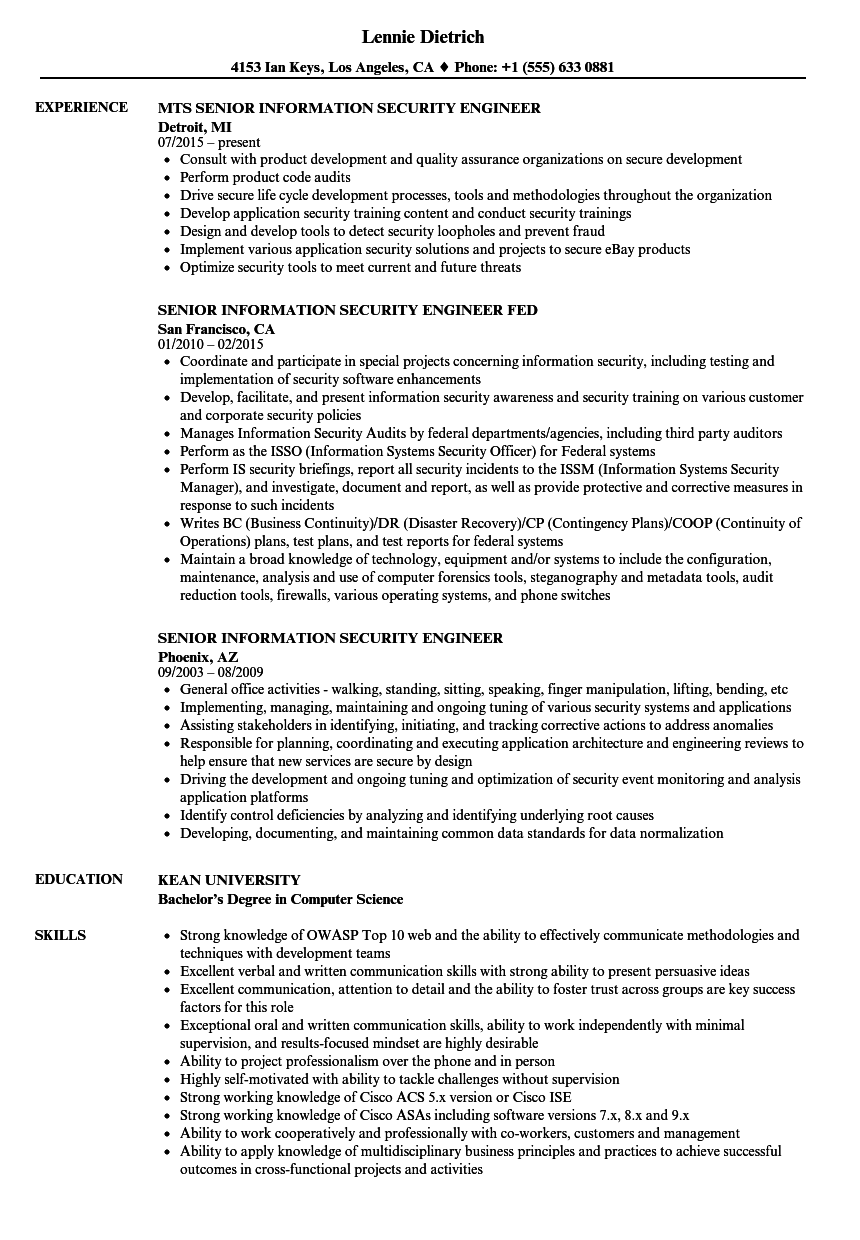 Senior Information Security Engineer Resume Samples Velvet Jobs