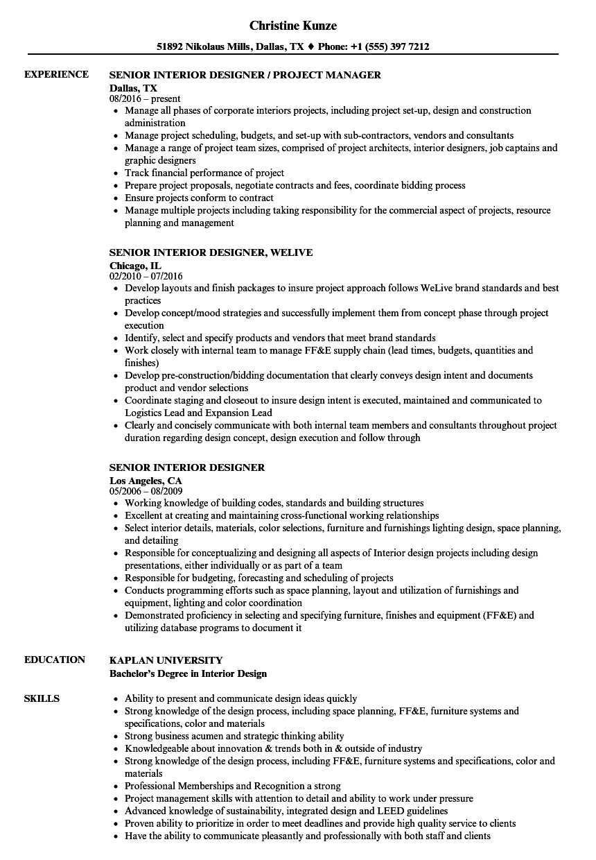 Senior Interior Designer Resume Samples Velvet Jobs