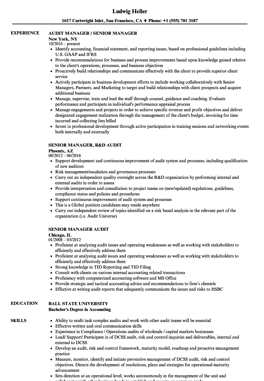 Senior Manager Audit Resume Samples Velvet Jobs