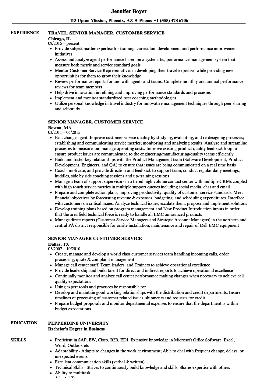 senior customer service representative job description for resume