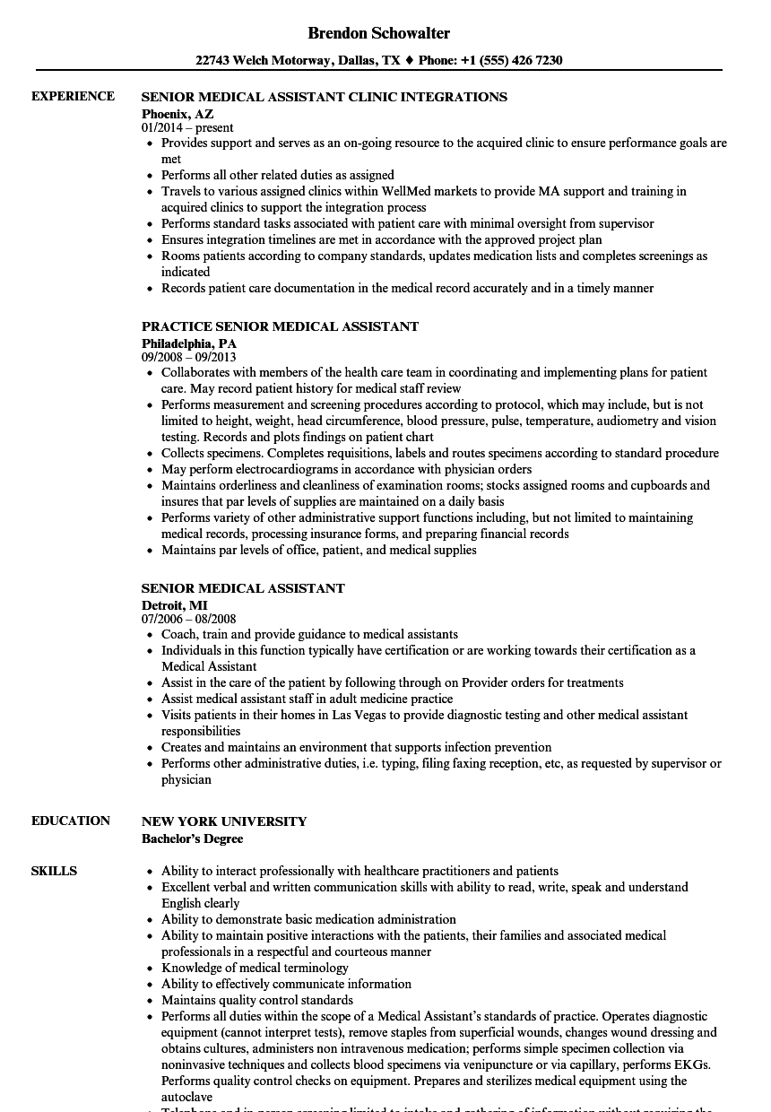 Senior Medical Assistant Resume Samples | Velvet Jobs