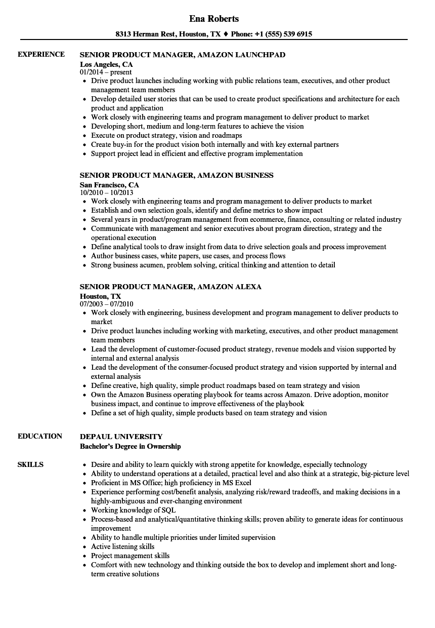 Senior Product Manager Amazon Resume Samples Velvet Jobs