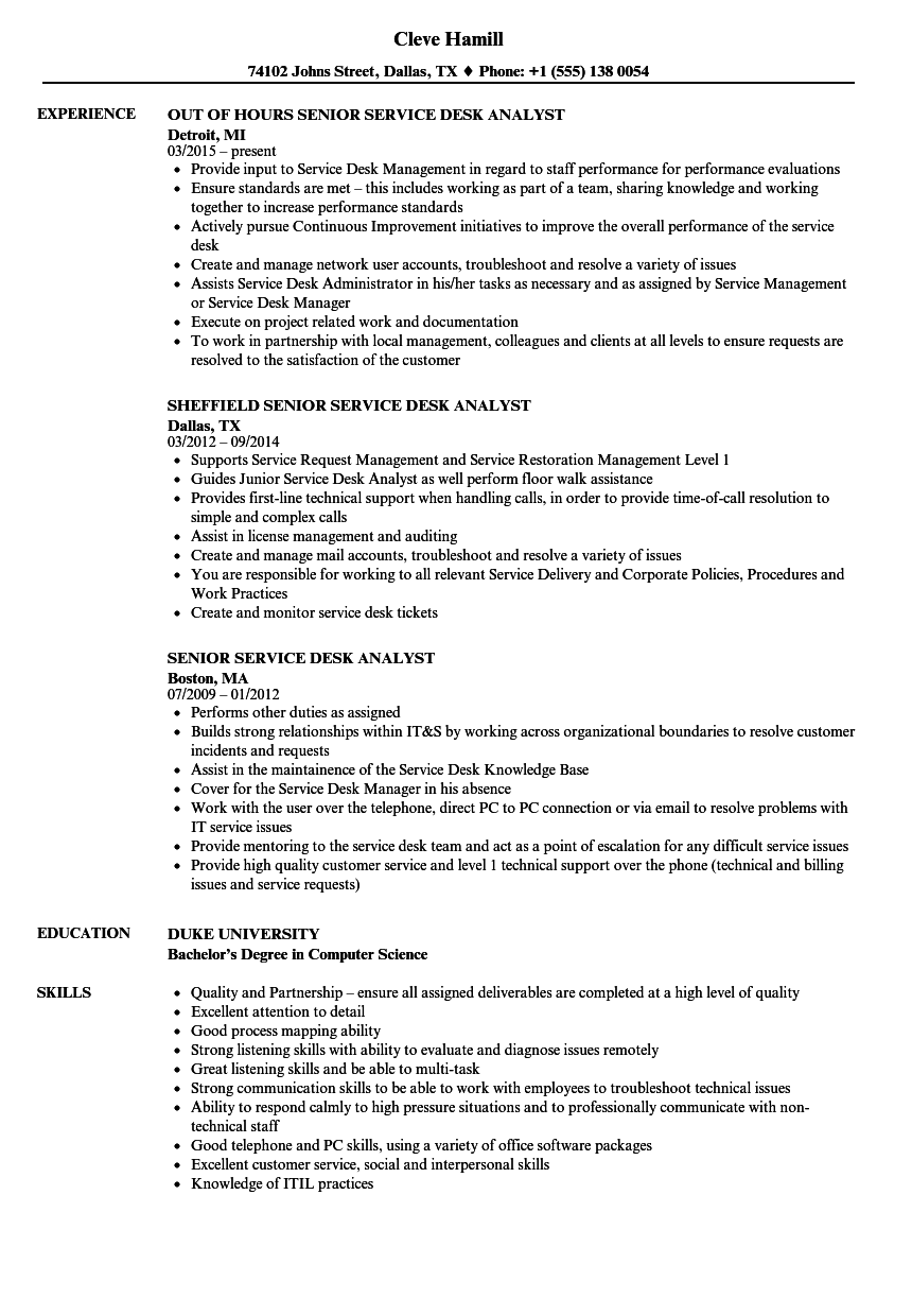 service desk analyst resume examples