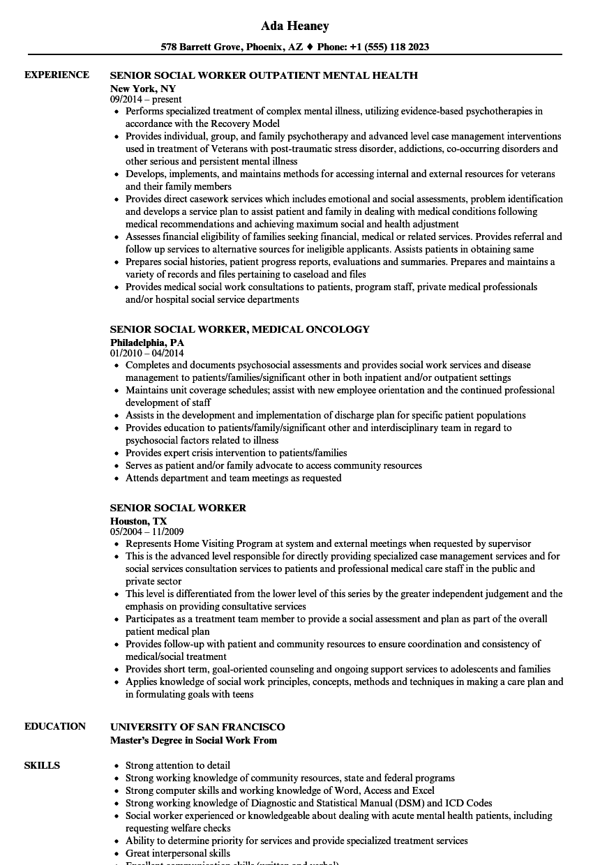 Senior Social Worker Resume Samples  Velvet Jobs