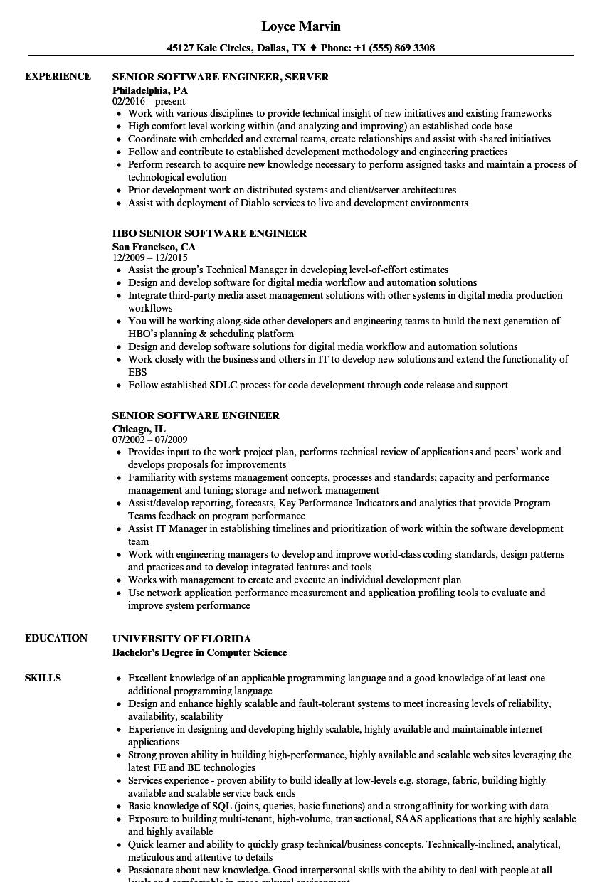 Senior Software Engineer Resume Samples | Velvet Jobs