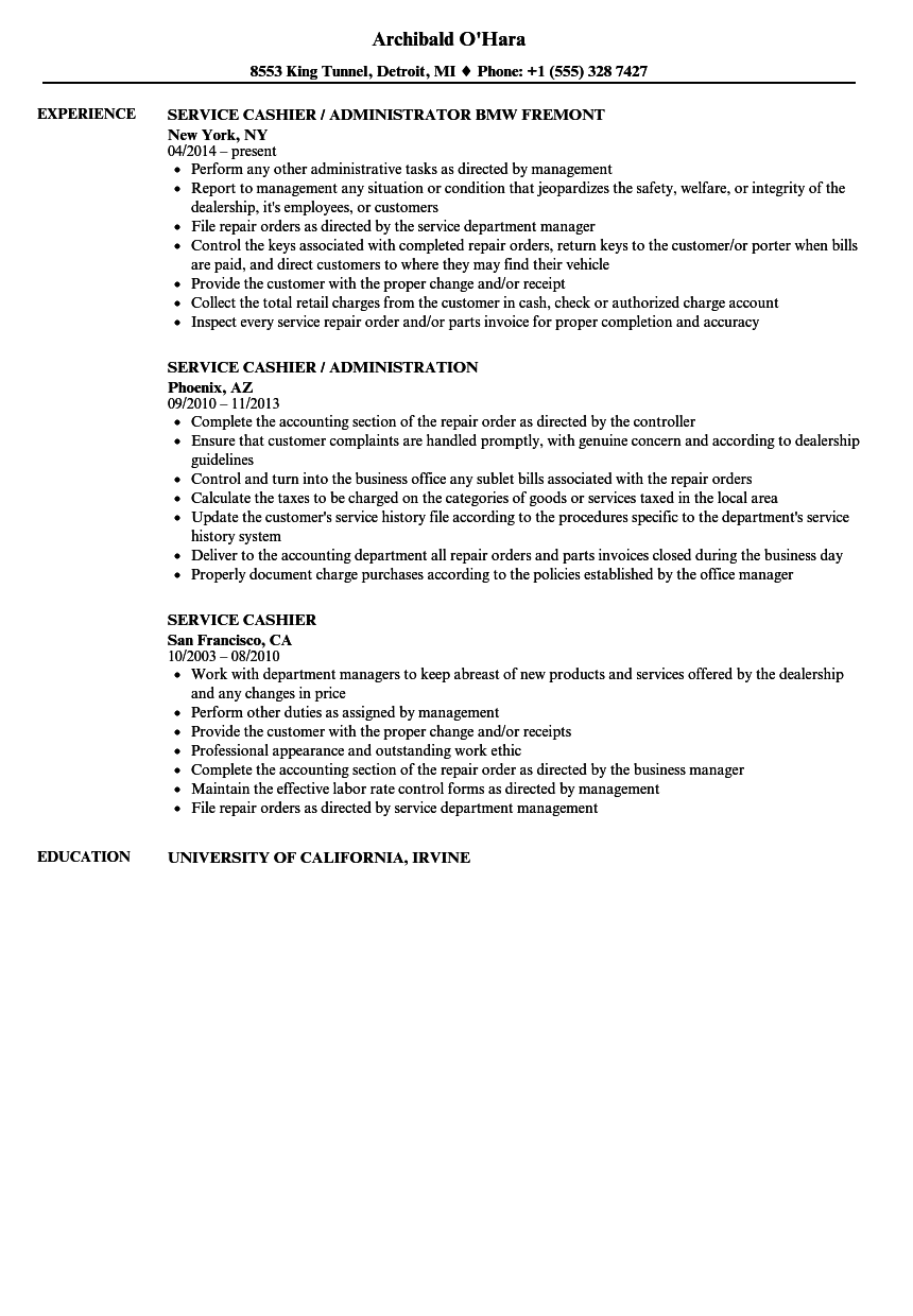 hospital cashier job description resume