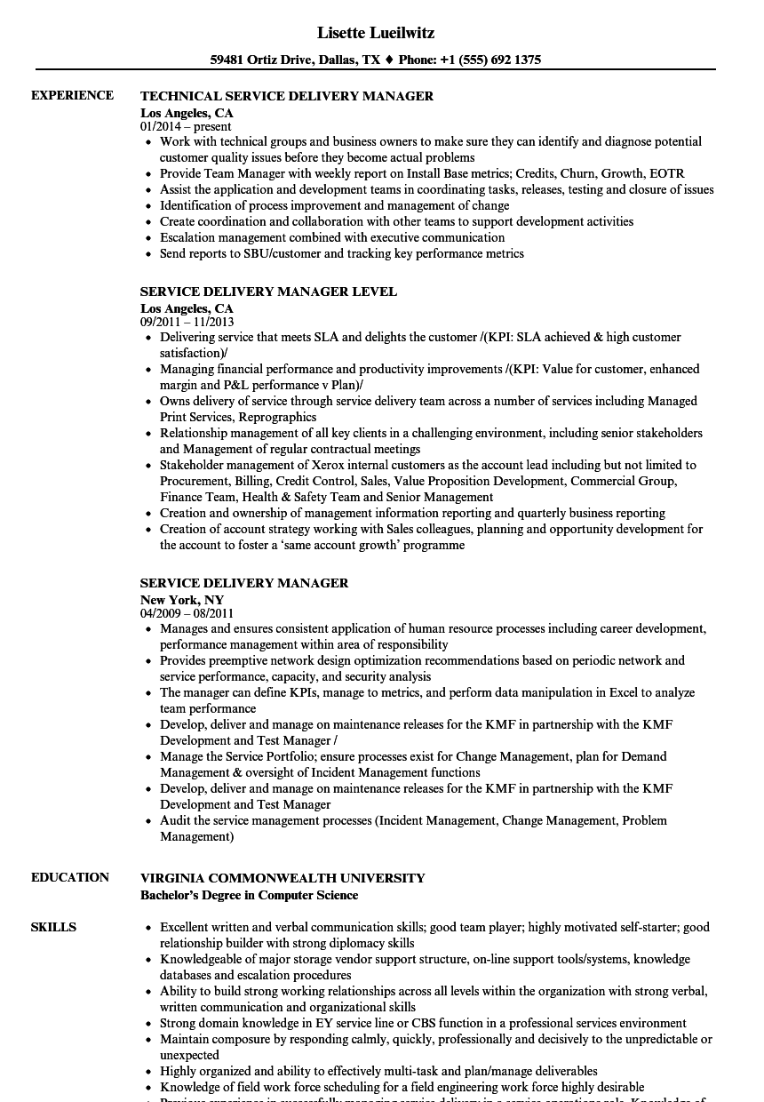 service delivery manager sample resume