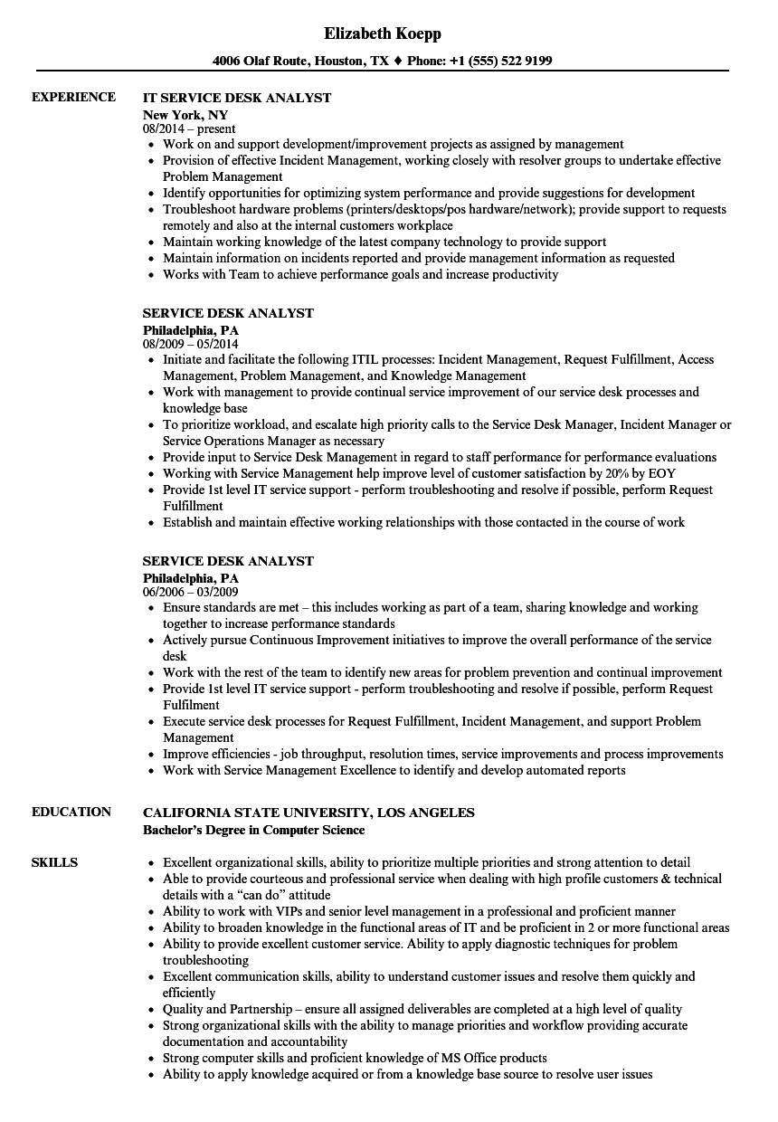 it service desk analyst resume