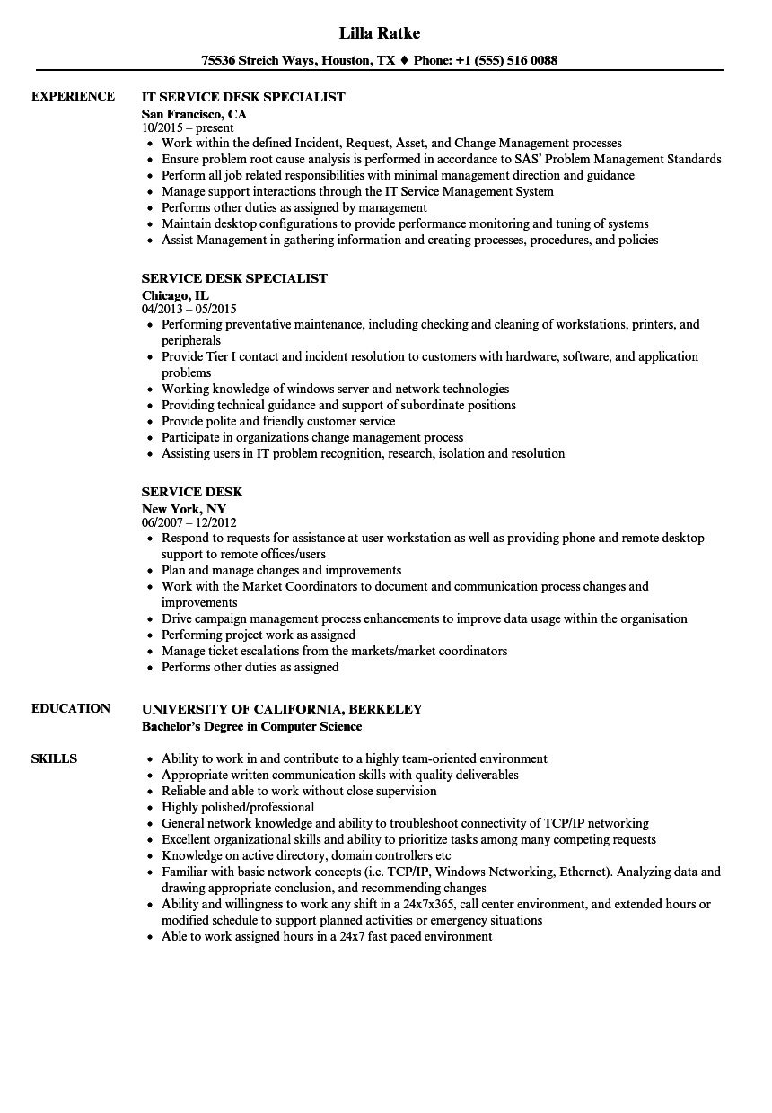 Service Desk Resume Samples Velvet Jobs