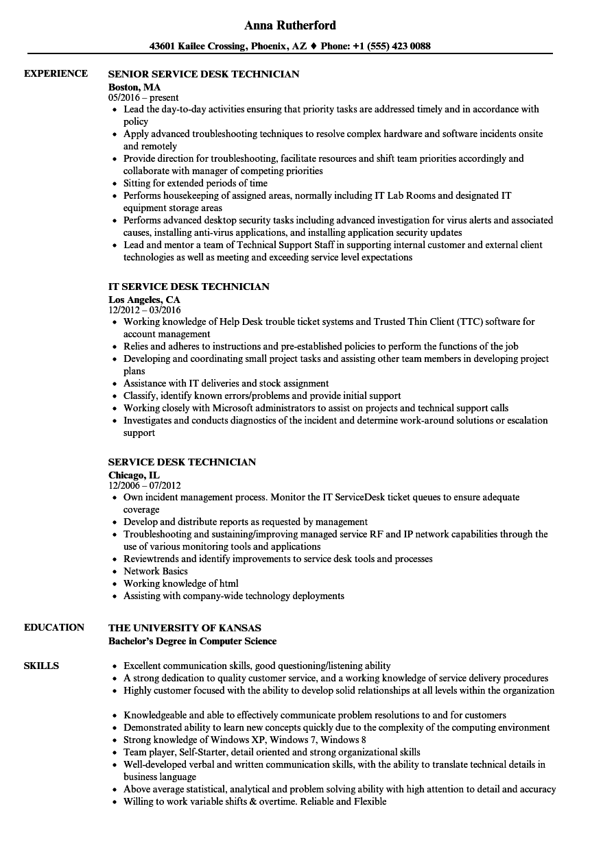 Service Desk Technician Resume Samples Velvet Jobs