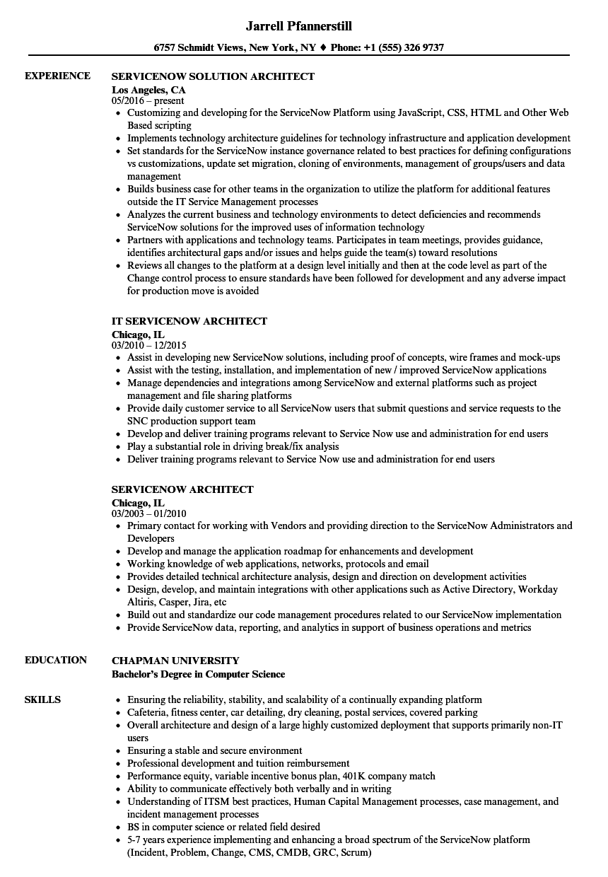 servicenow architect resume