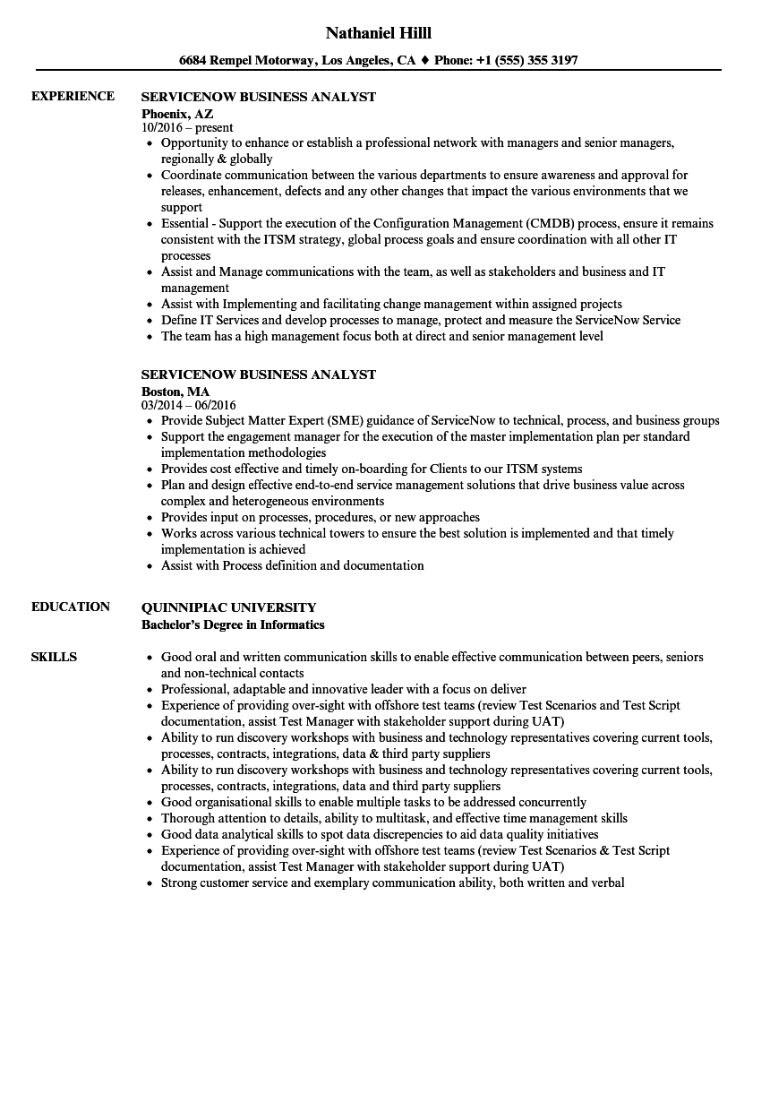 servicenow developer resume for experience