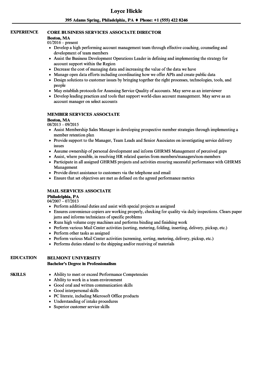 Services Associate Resume Samples Velvet Jobs