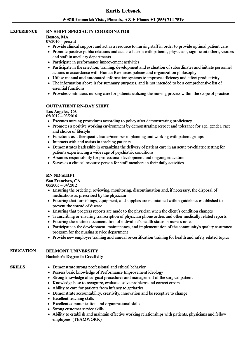 Shift Rn Resume Samples Velvet Jobs