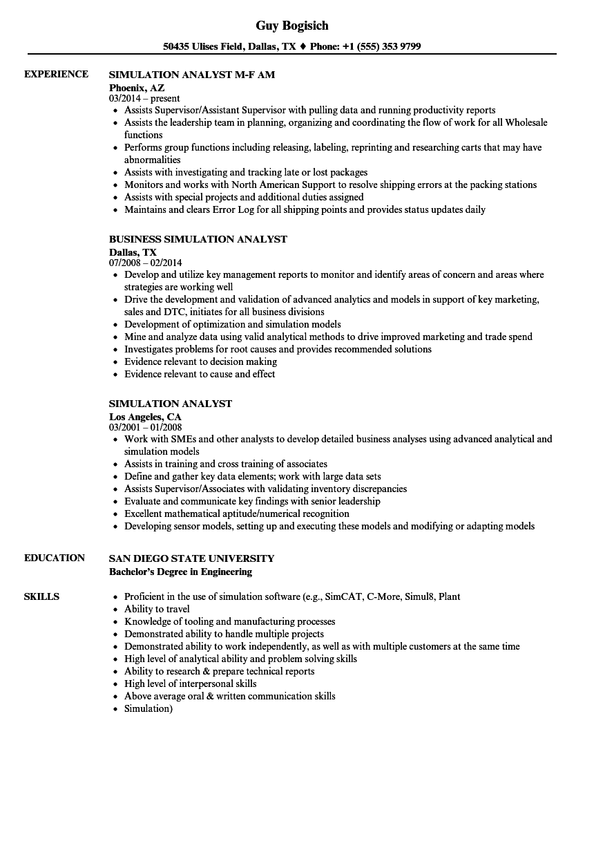 Simulation Analyst Resume Samples  Velvet Jobs