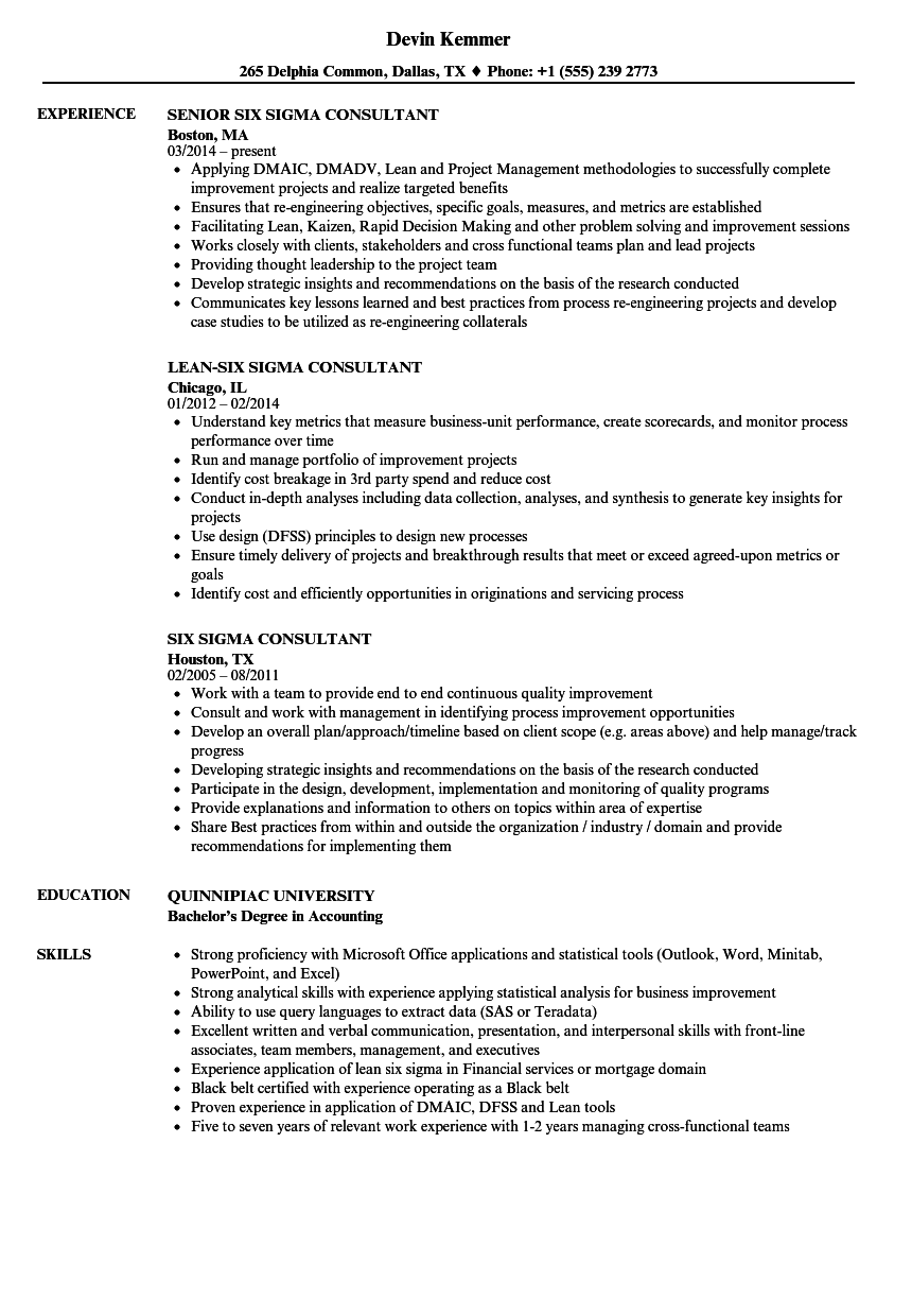 six sigma consultant resume sample