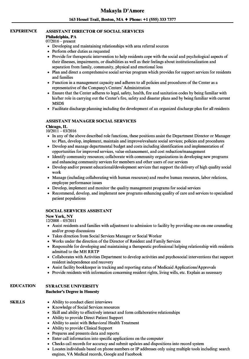 resume objective for a social service assistant