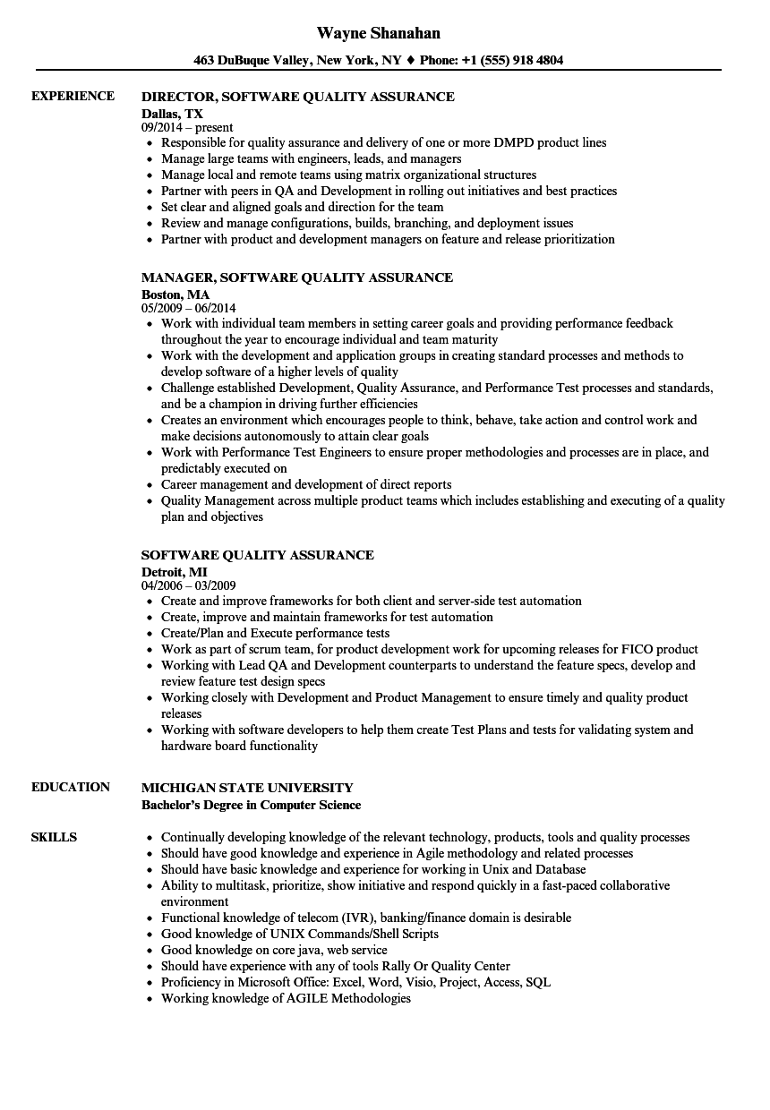 Software Quality Assurance Resume Samples  Velvet Jobs In Software Quality Assurance Report Template