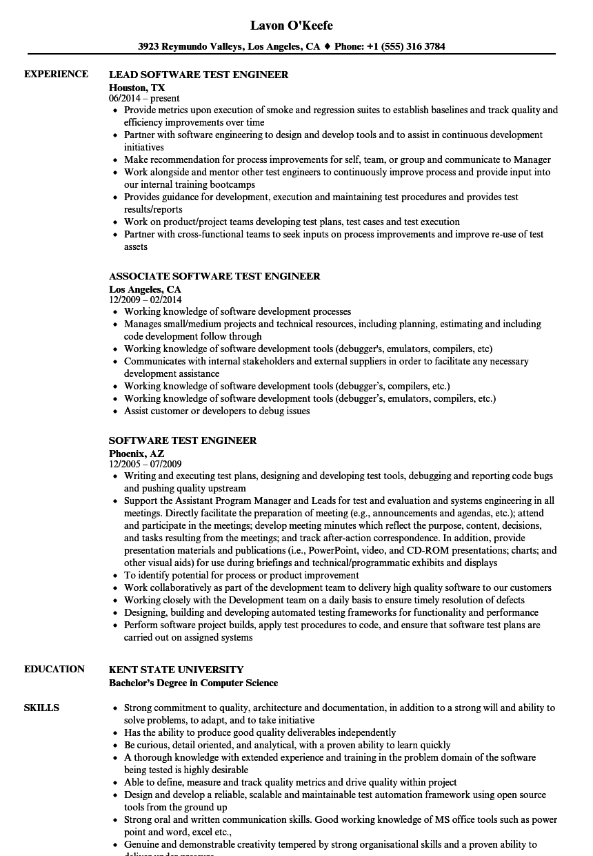 Software Test Engineer Resume Samples Velvet Jobs