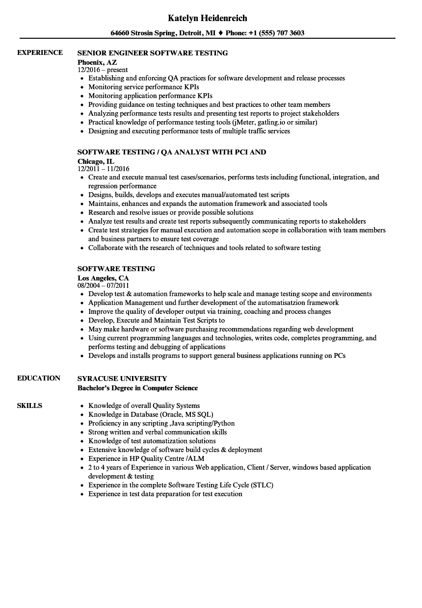 Software Testing Resume Samples  Velvet Jobs