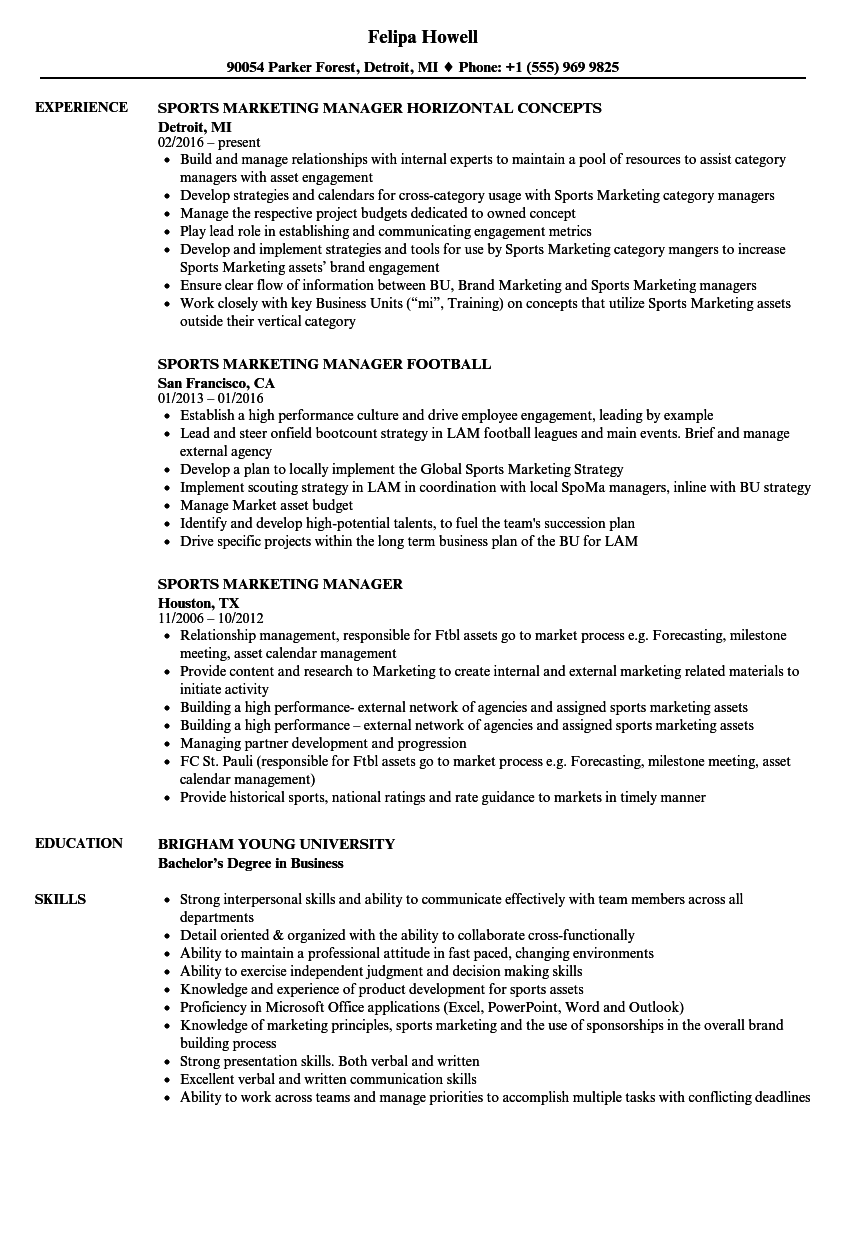 Sports Marketing Manager Resume Samples  Velvet Jobs