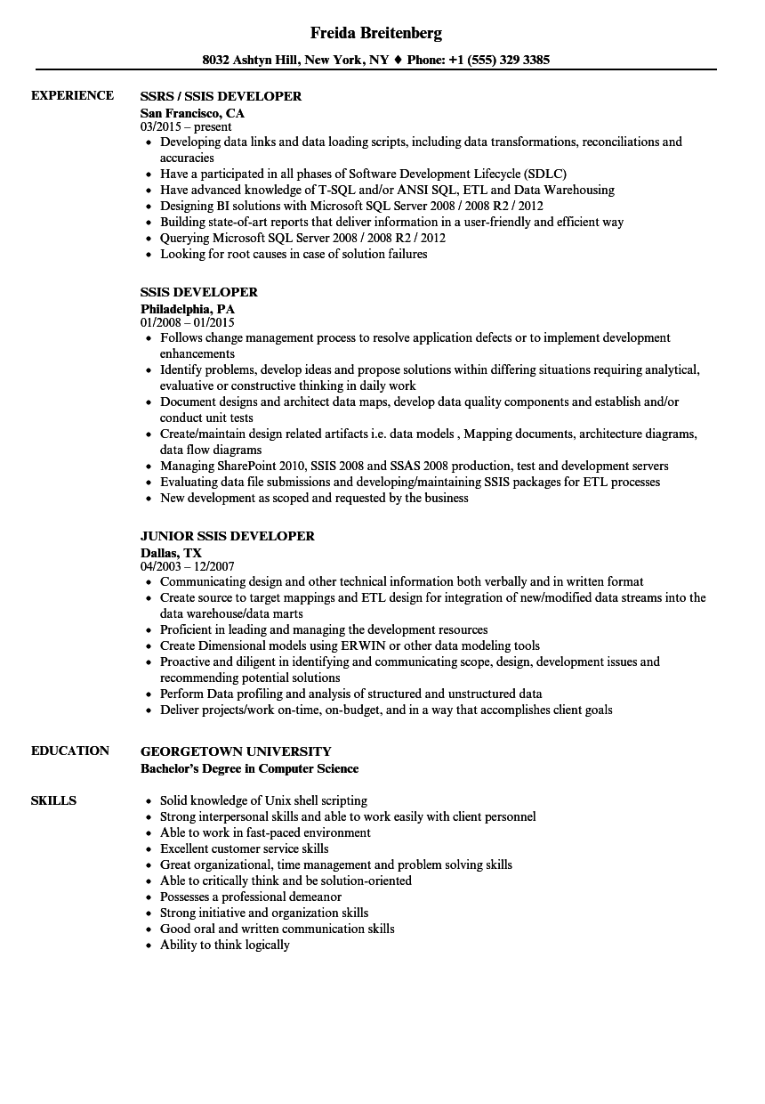 Ssis Developer Resume Samples  Velvet Jobs