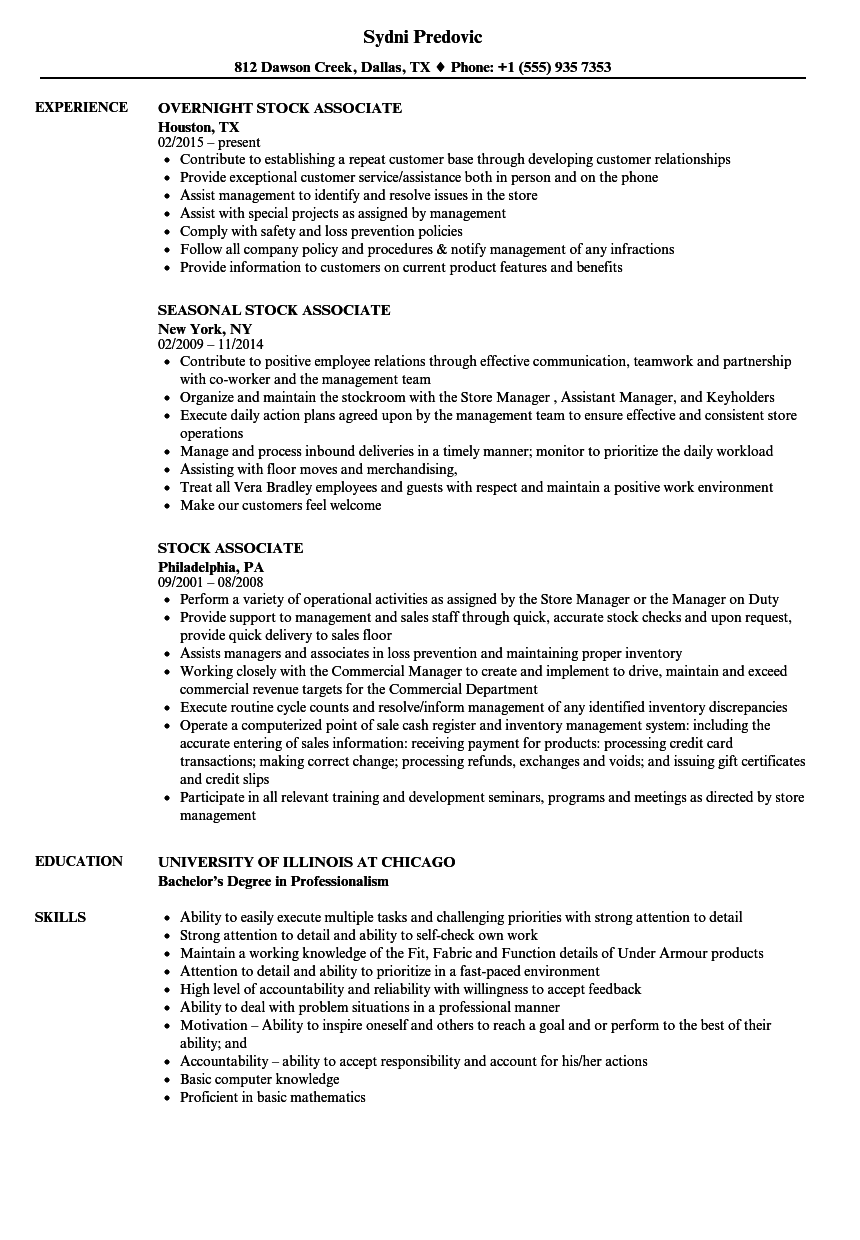 Stock Associate Resume Samples Velvet Jobs Stock Associate Resume Samples Velvet Jobs