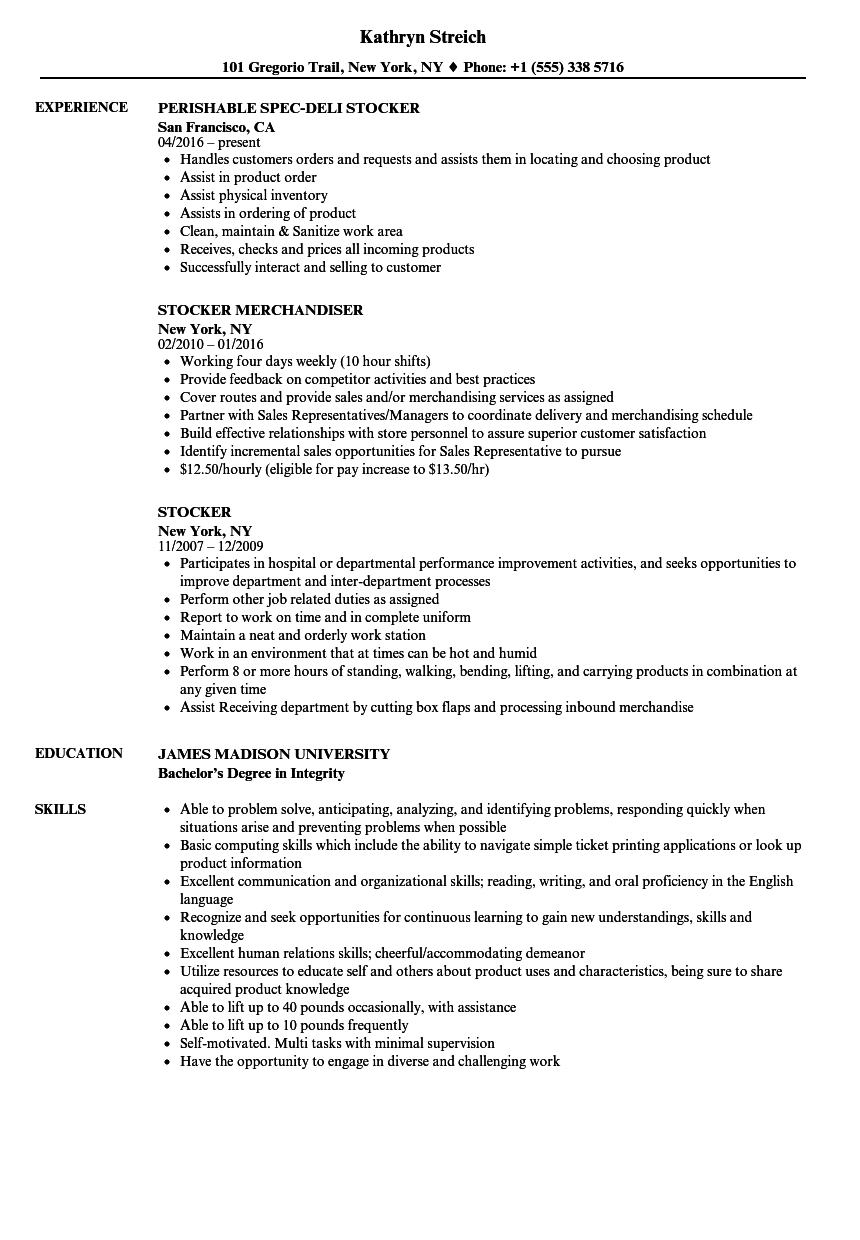 Stocker Resume Example Rlfqeodhe