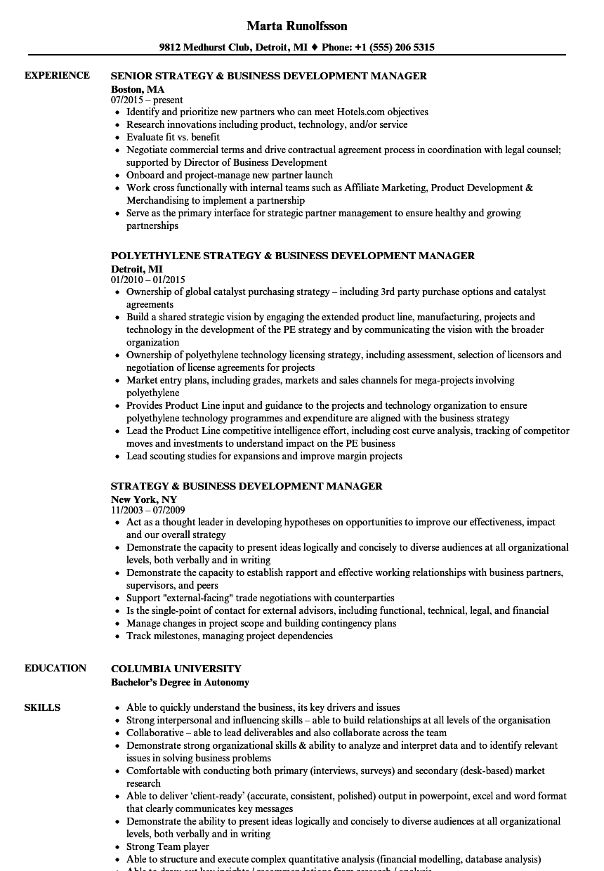 business development executive skills resume