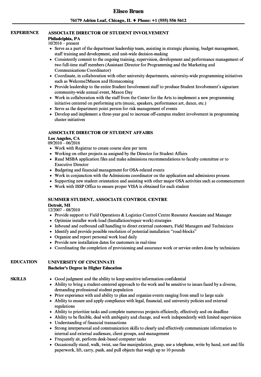 Student Associate Resume Samples Velvet Jobs