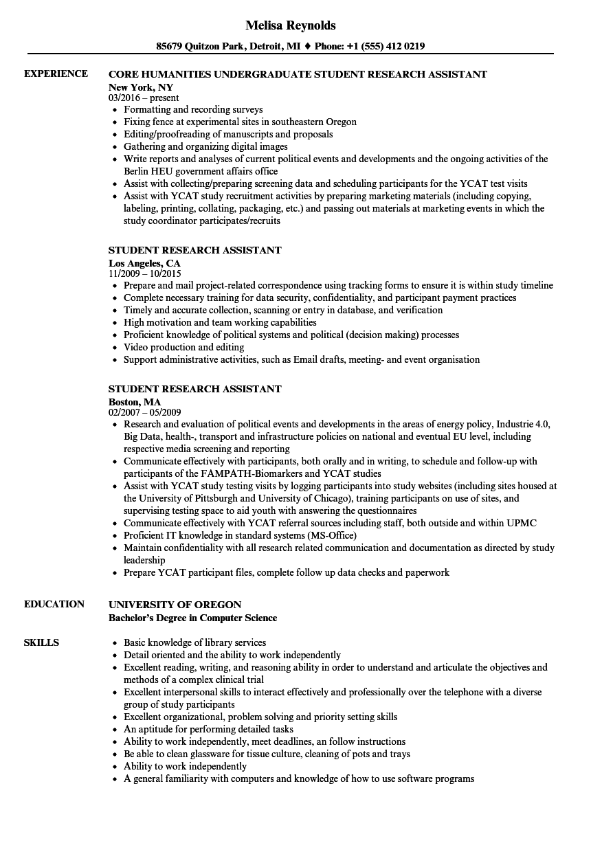 Student Research Assistant Resume Samples Velvet Jobs Student Research Assistant Resume Samples Velvet Jobs