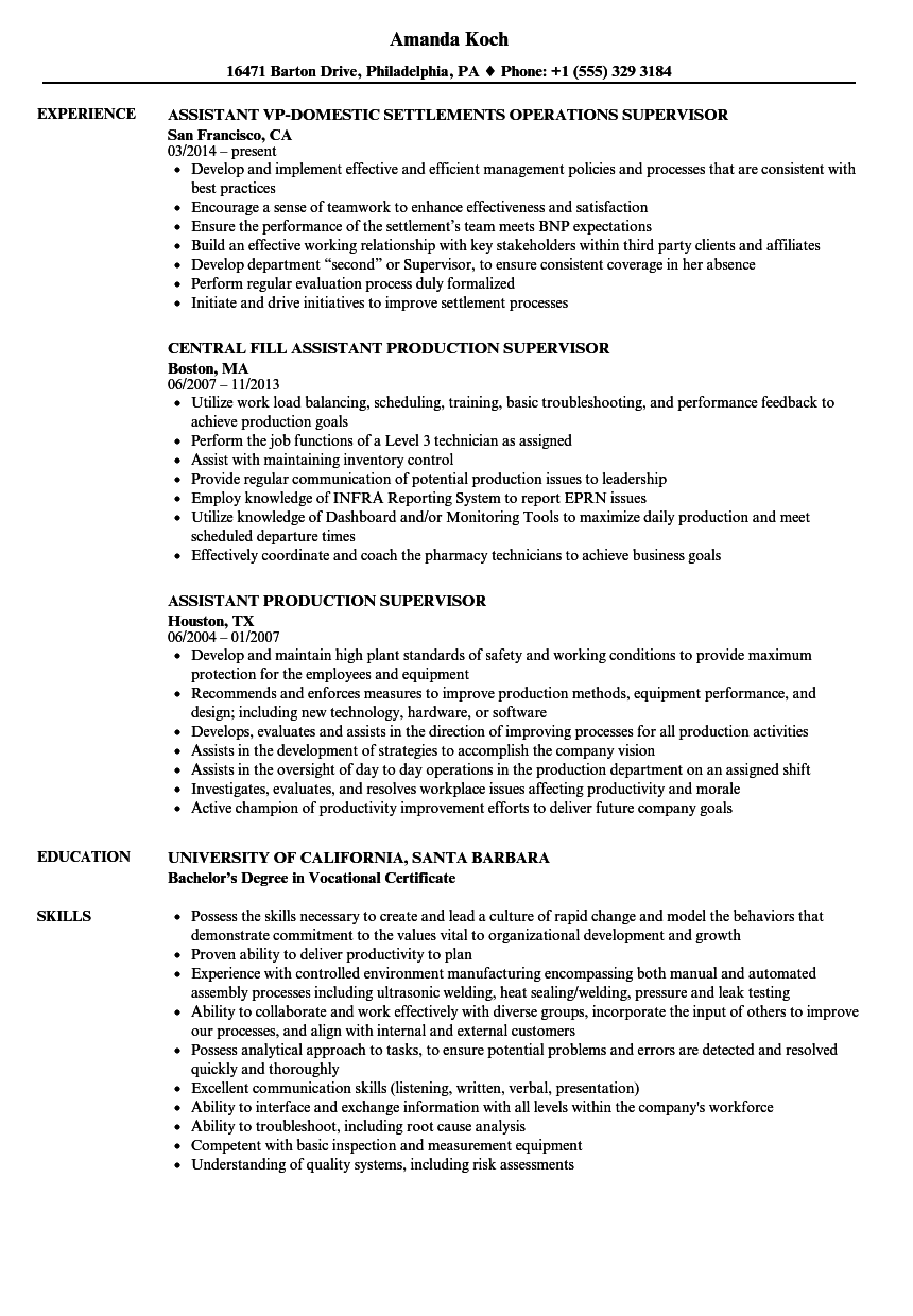 Supervisor Assistant Resume Samples Velvet Jobs