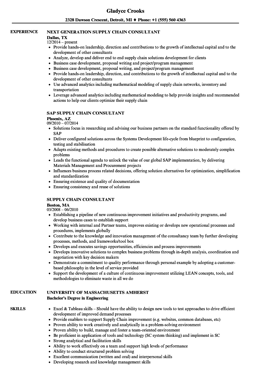 supply chain consultant resume samples
