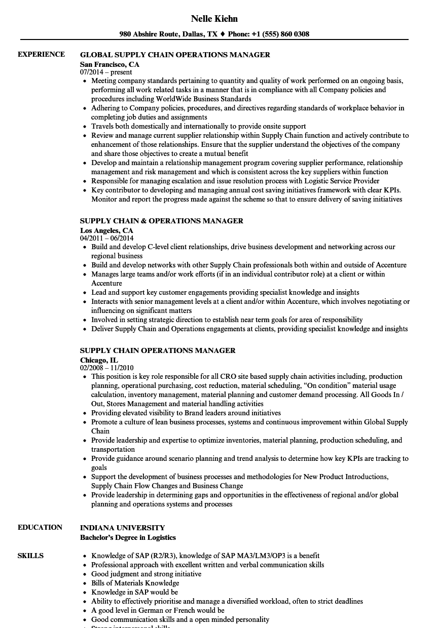 Supply Chain Operations Manager Resume Samples | Velvet Jobs